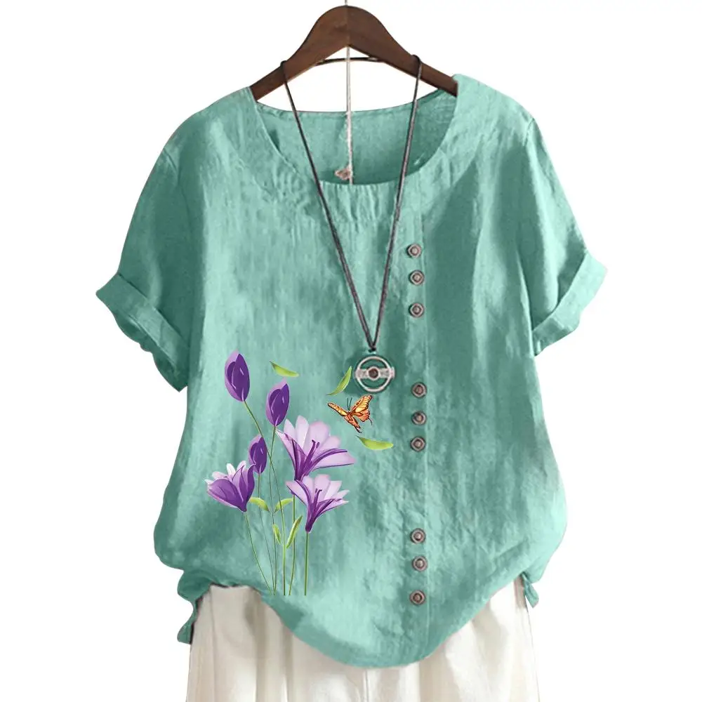 Stylish Women's Short Sleeve Top with Popular Floral Print in 11 Colors