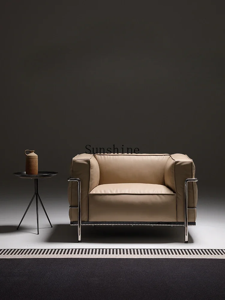 

Large and small apartment classic single leisure chair stainless steel leather down single sofa FT