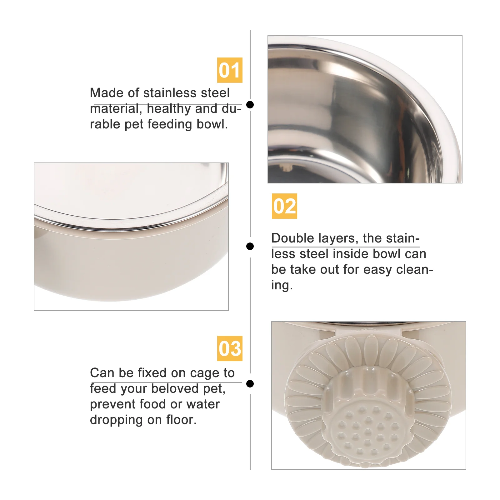 

Pet Hanging Stainless Steel Bowl Small Size Double Layer Removable Inner Cage Mounted Dog Feeder Puppy Cat Water Bowl Grey