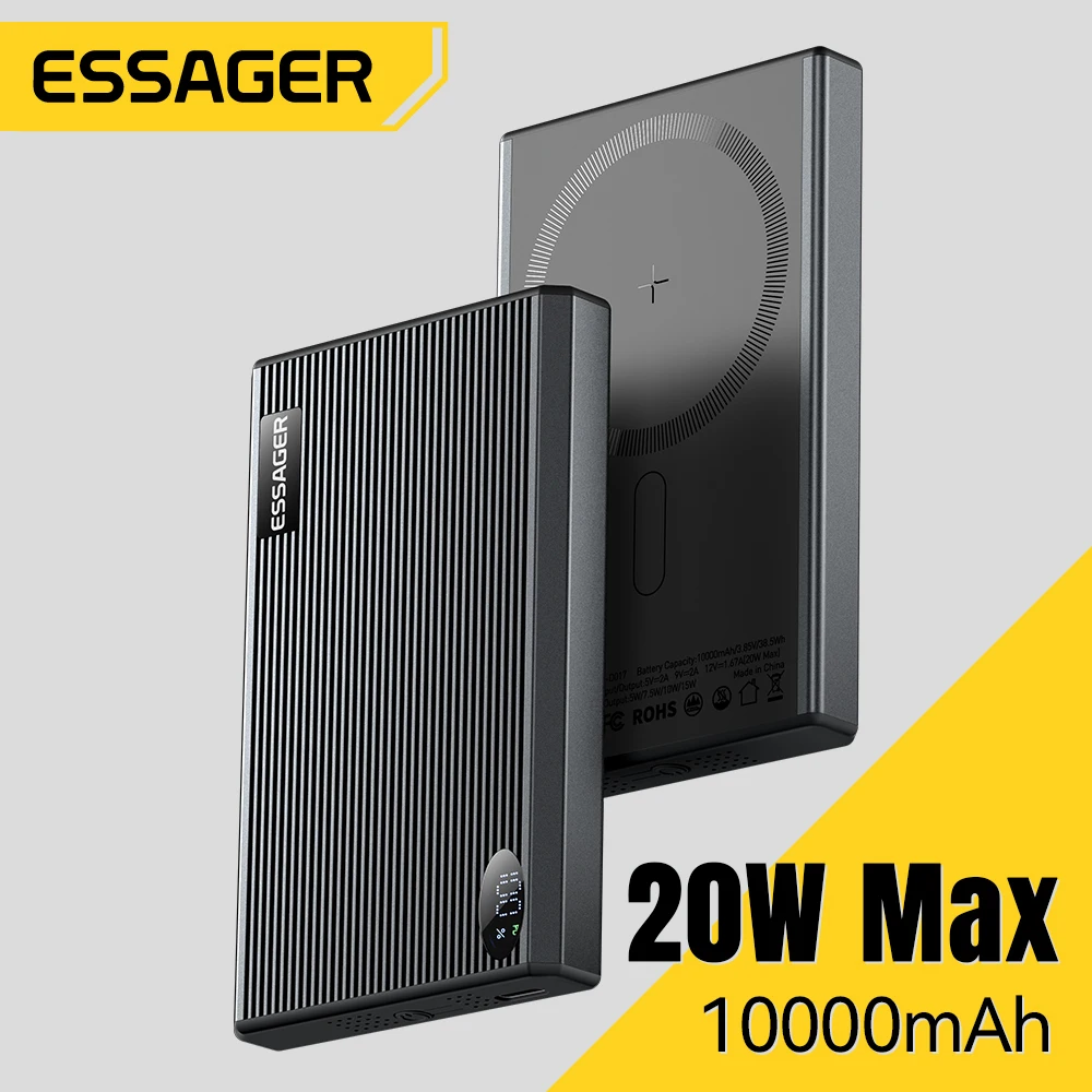 Essager PD 20W 10000mAh Thin Wireless Power Bank Magnetic Portable Fast Charging External Battery for iPhone16 15 14 13