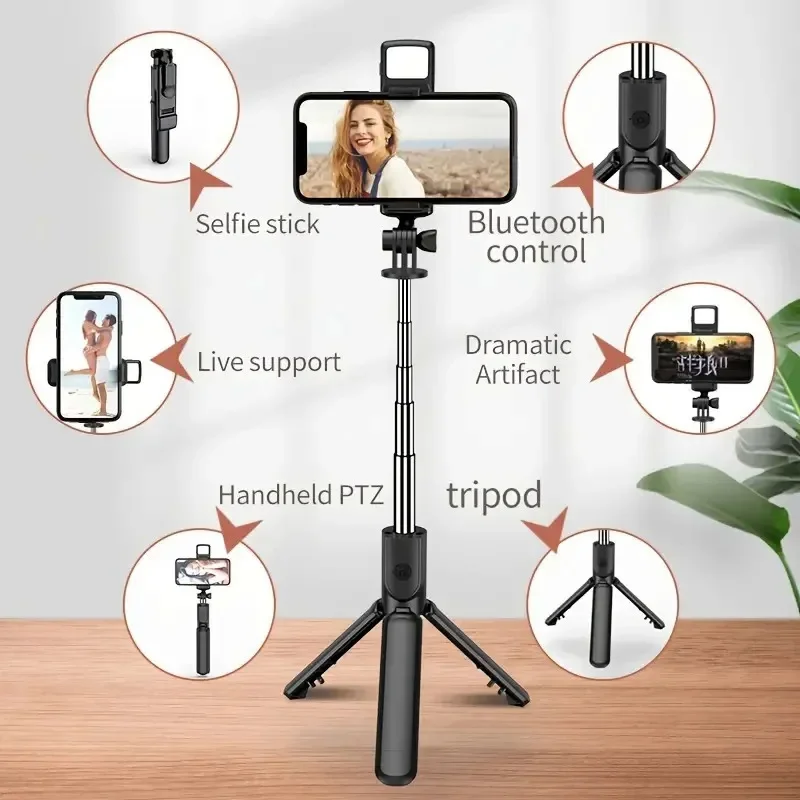 

Wireless Selfie Stick Tripod Stand Blue-tooth Remote Extendable Tripod for Mobile Phone Tiktok Live Streaming