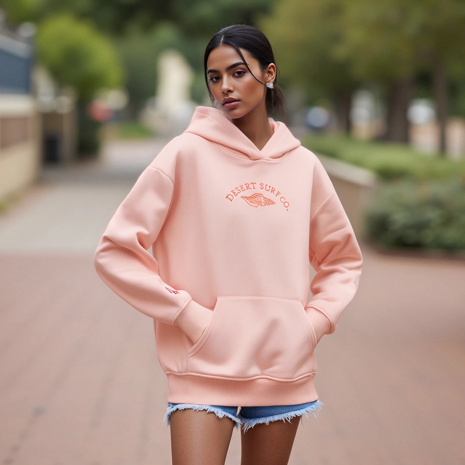 

Fall Winter Casual Women's Fashion Loose Hoodies Letter Sea Elements Embroidered Hooded Long Sleeve Sweatshirts Pullovers Tops