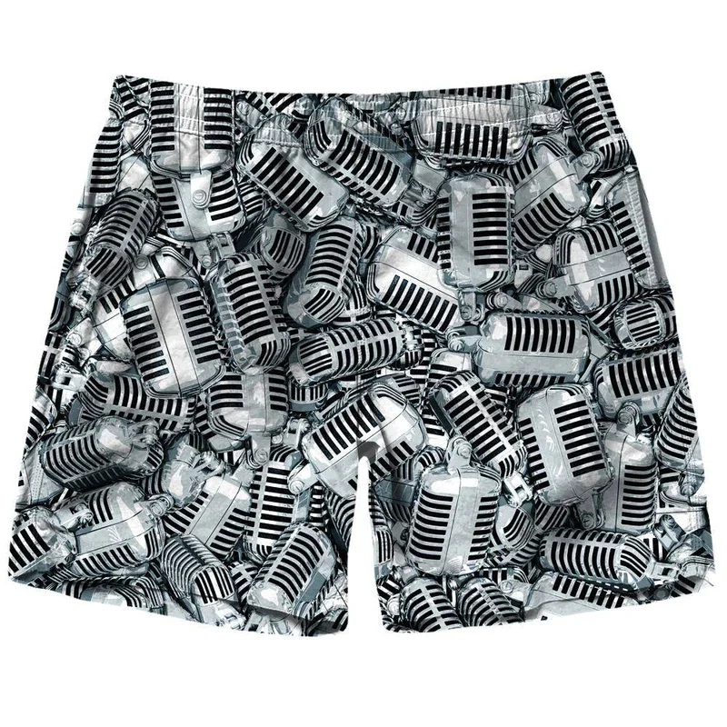 New Men Microphone Patterns Beach Shorts 3D Printed Dollars Short Pants Fun Street Outdoor Breathable Sports Board Shorts