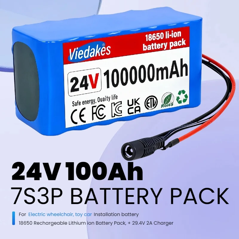 

New 24V 100000mAh 7S3P 18650 Li-ion Battery Pack, for wheelchairs toy car power Li-ion Replacement Battery, quality assurance