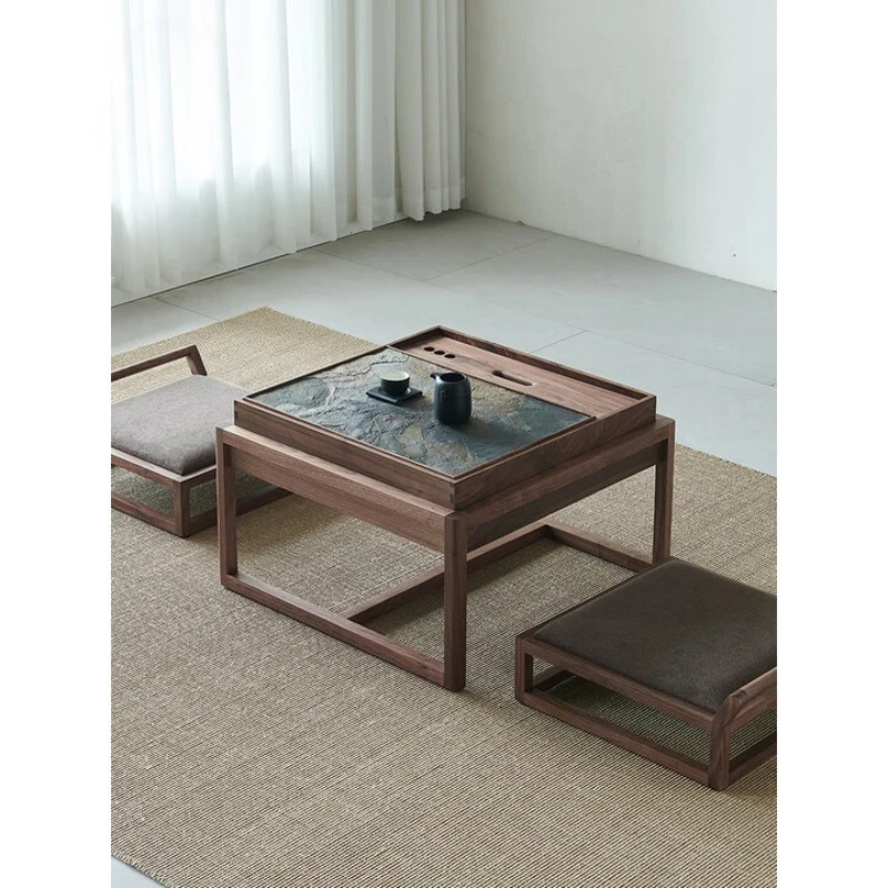 

Small tea table North American black walnut solid wood tatami low tea balcony modern simple floor and room tea table