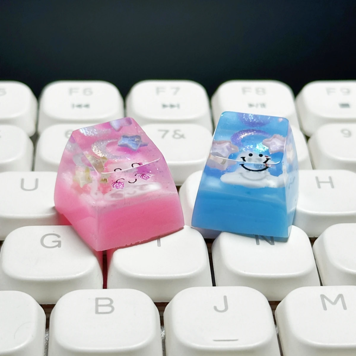 1PC Handmade Resin SA R1 Profile Keycap with Transparent Smile Cloud Star Design for Gaming Keyboard Customized MX Axis