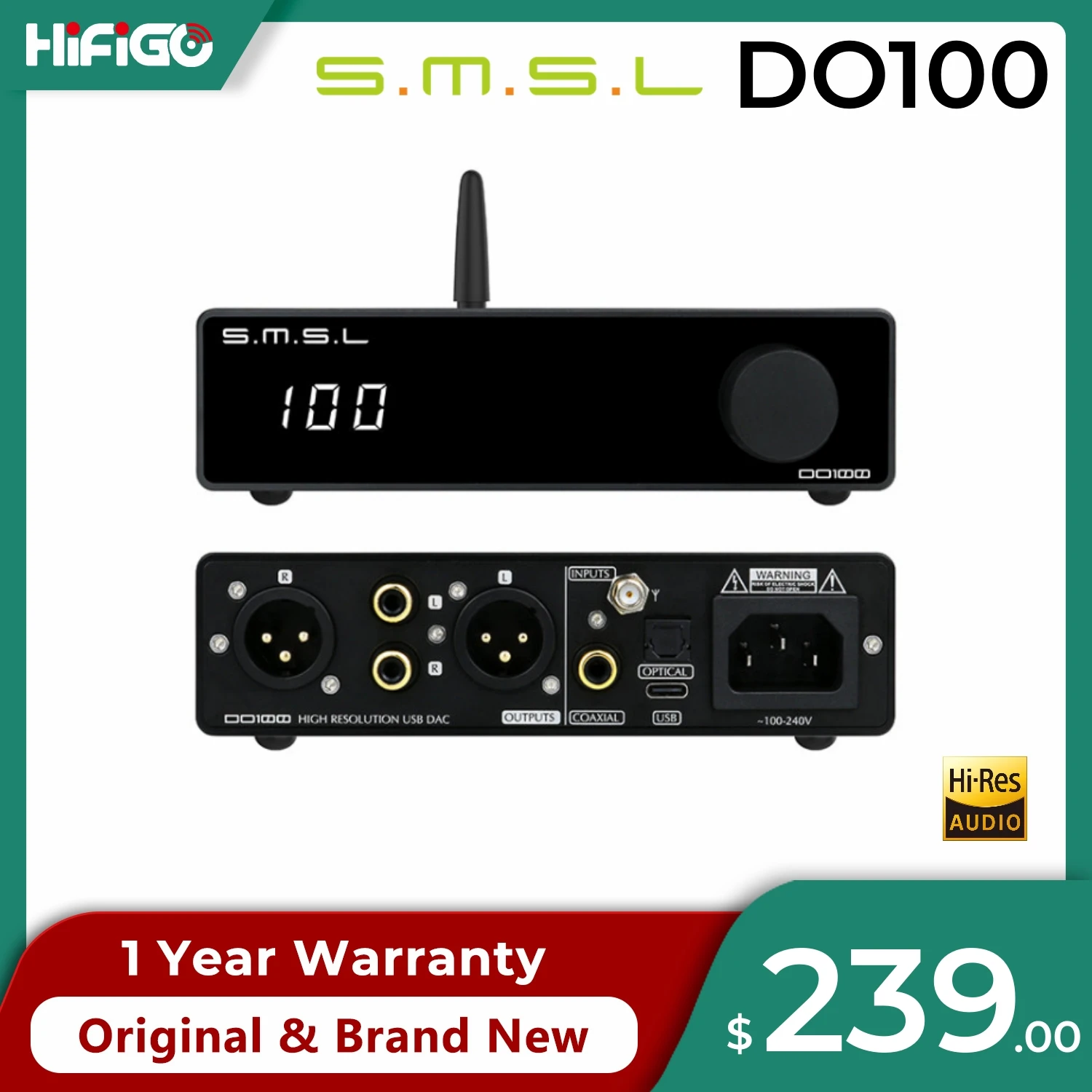 

SMSL DO100 HiRes Audio DAC Decoding ES9038Q2M*2 OPA1612*4 chips DSD512 PCM768 Bluetooth 5.0 LDAC/APTX with Remote Control