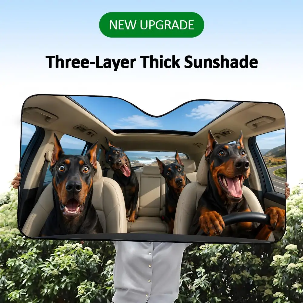 Doberman Pinscher Sun Visor Heat-insulating Aluminum FilmReusable Suction Cup Blocks UV Rays Car Sun Visor