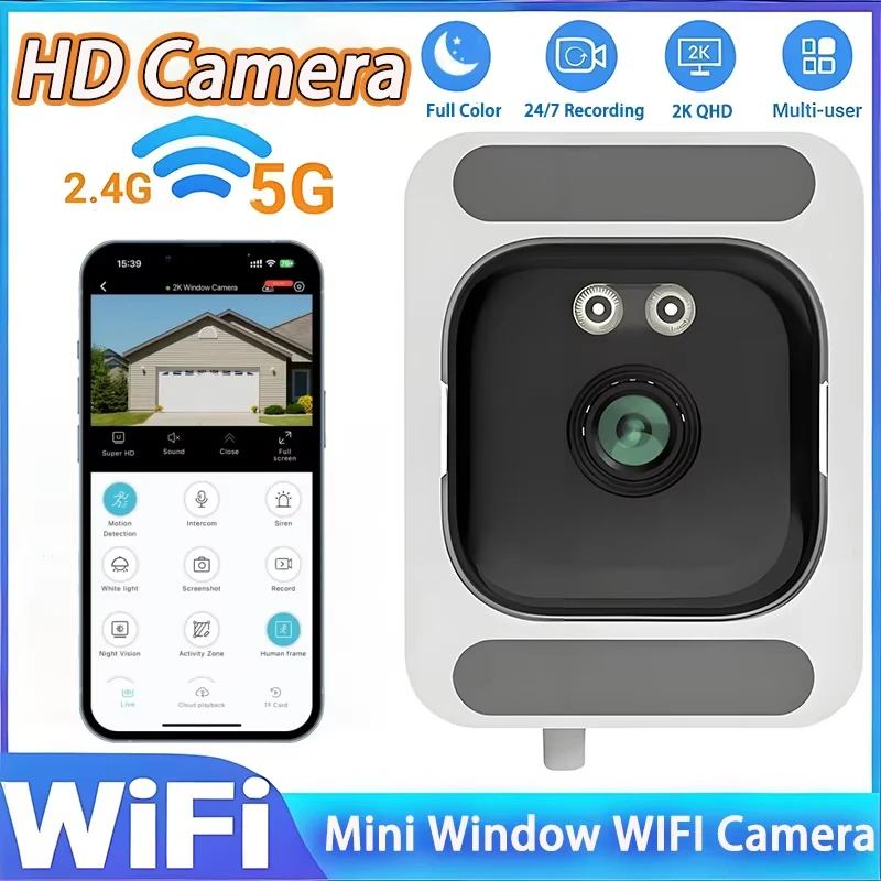 Mini Window Camera Replaces Outdoor Cameras 2.4/5GHz WiFi Camera 3MP Resolution Full-Color Night Vision Through Window Camera