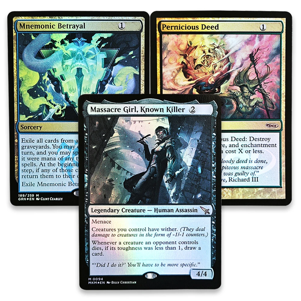 

TCG Rare Magical Foil Game Collection Cards Mnemonic Betrayal/Pernicious Deed/Massacre Girl, Known Killer gather-Toys Boys Gifts
