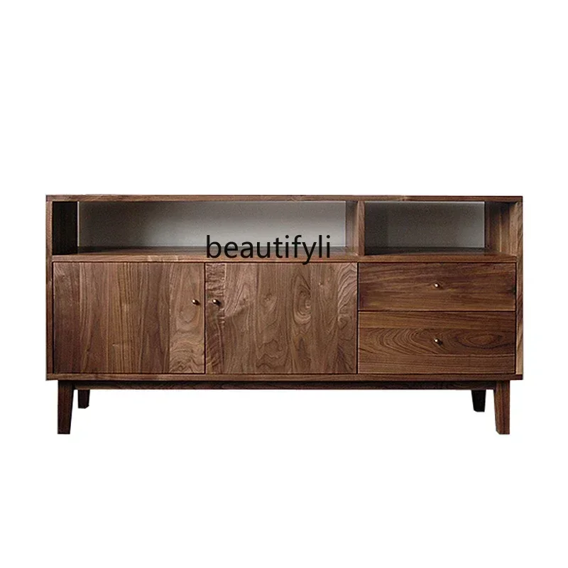 

Q181 Nordic simple modern black walnut all solid wood dining side entrance cabinet log mortise and tenon locker