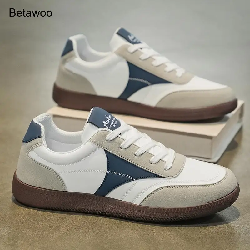 Mens White Beige Blue Color Block Low Top Sneakers Retro Casual Trainers