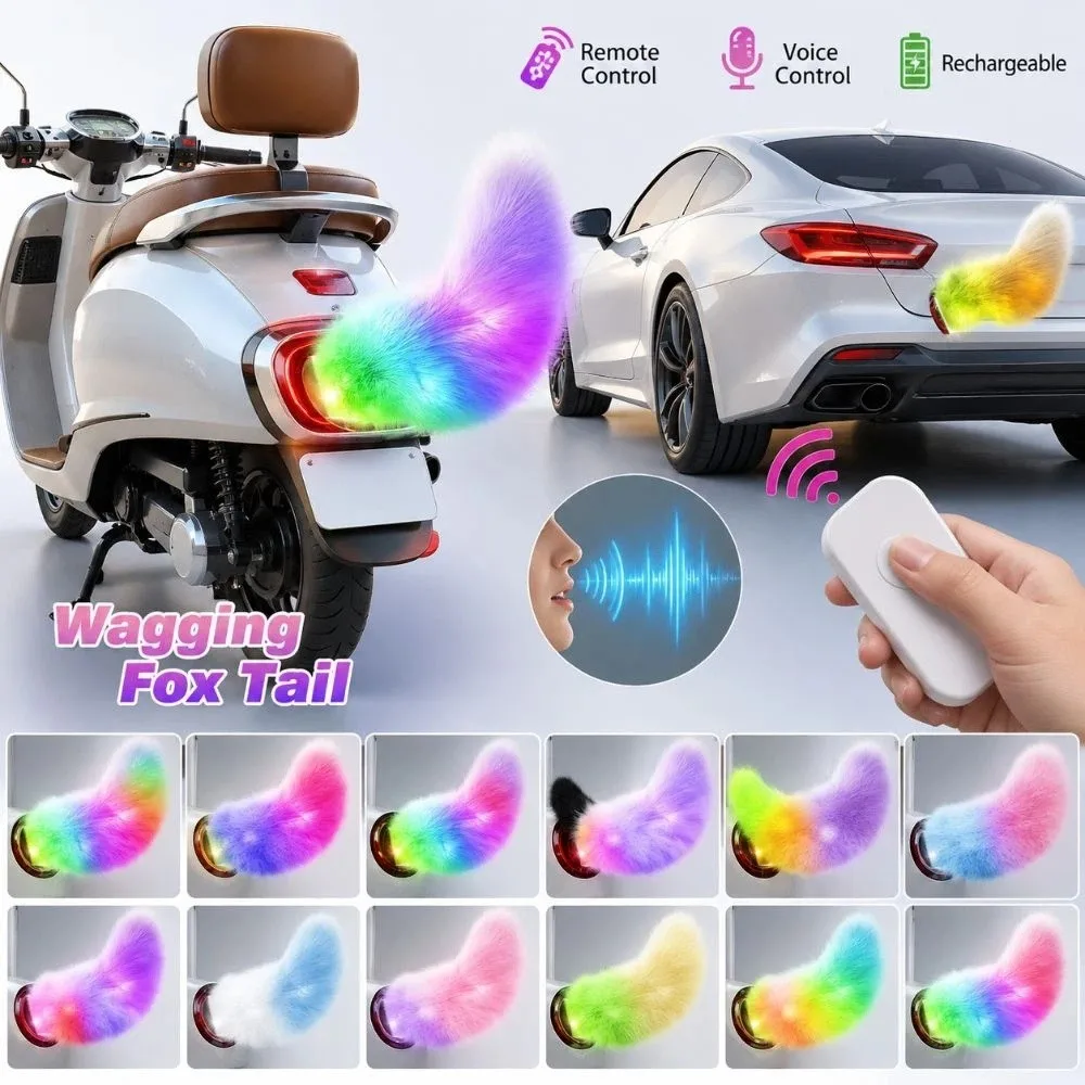 Colorful Lights Remote Control Electric Car Tail Rechargeable Realistic Bicycle Wagging Moving Tail Self-adhesive Fluffy