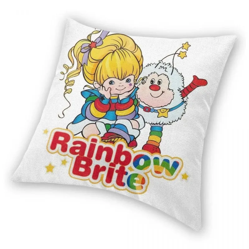 Brite Rainbow Square Pillowcase, Polyester Printed, Zippered, Decor, Throw, Bed, Cushion Cover, Peach skin polyester pillowcase