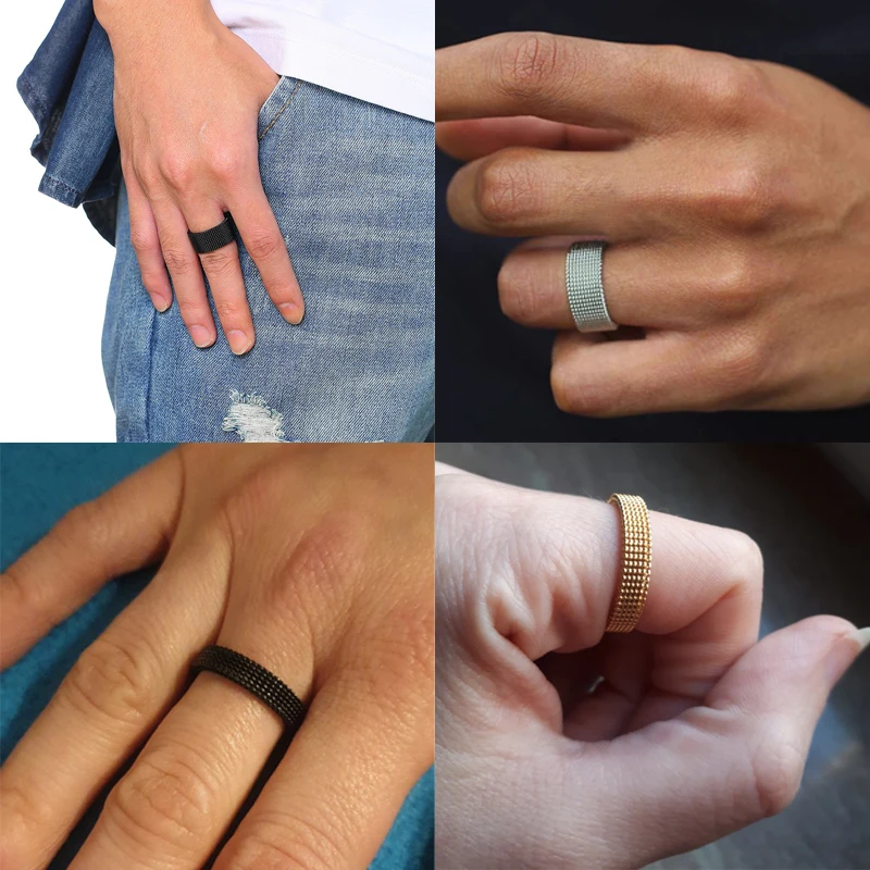 Mode Unisex Elastische Mesh Edelstahl Ring Kreis Woven Mesh Vintage Frauen Männer Hochzeit Ringe Schmuck Freunde Geschenk 2025 – Detail 3