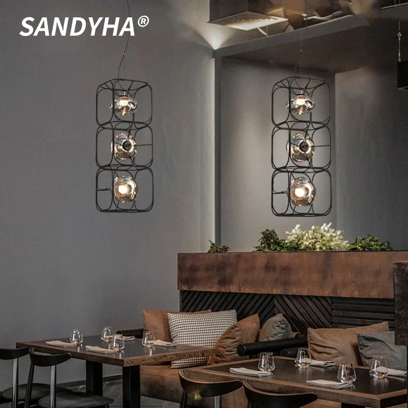

SANDYHA Elegant Iron Block Pendant Light Modern Minimalist Chandelier for Living Room Dining Area Home Decor Lighting