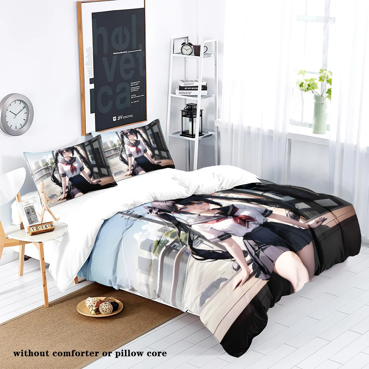 3-piece anime beauty girl series 90gsm set, (1 down duvet cover+2 pillowcases, coreless), comfortable bedroom bedding