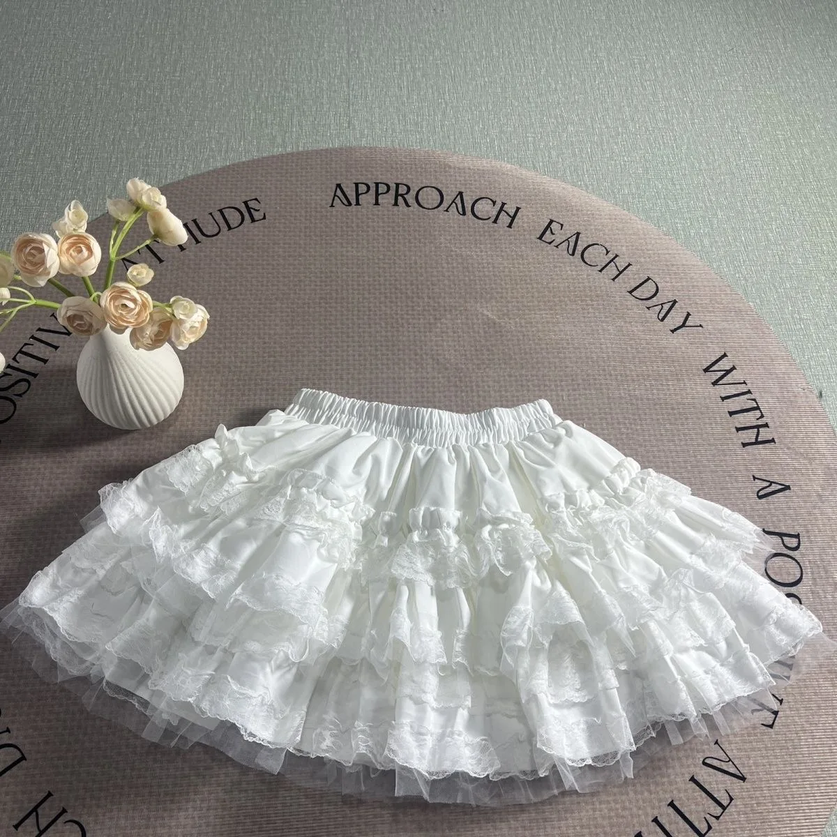 Ballet Sweet Lace High Waist White  Skirt Girls' Spring Summer Fashion Anti-Light Skirt with Inner  Polyester Fabric