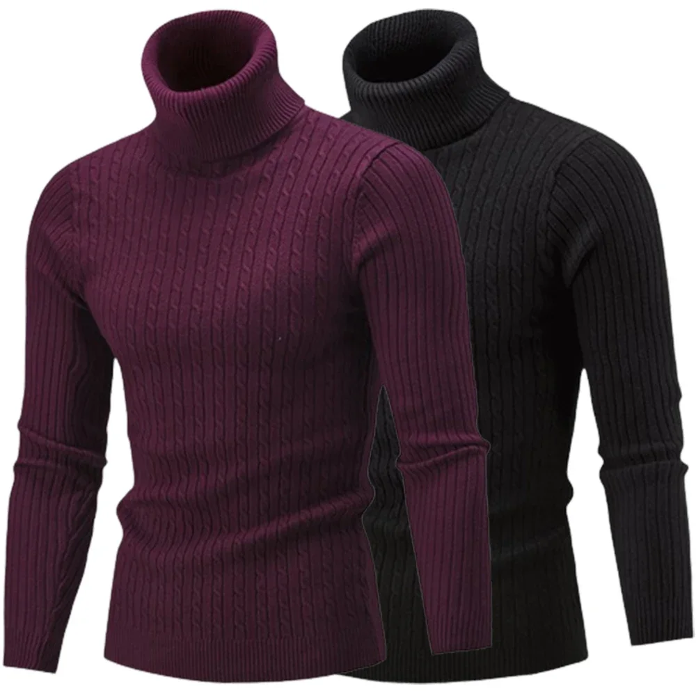 

Autumn Winter Knitted Turtleneck Sweater Men Solid Color Casual Warm Pullovers Sweaters Slim Fit Rollneck Jumper Men's Clothing