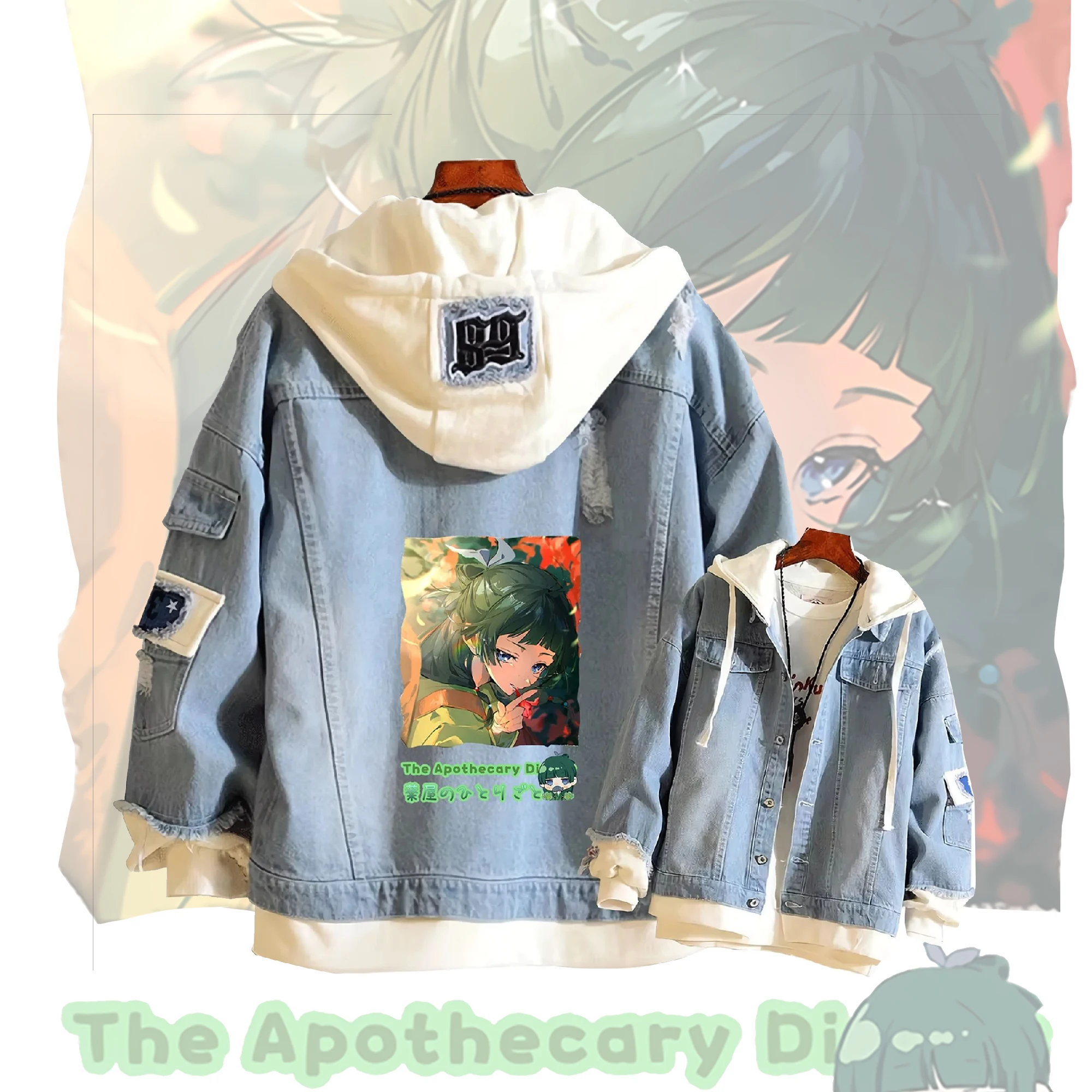 Anime The Apothecary Diaries Women Jeans Jacket Demin Hoodies Streetwear Cartoon Printing Sweatshirt Couple Clothes Loose Coat