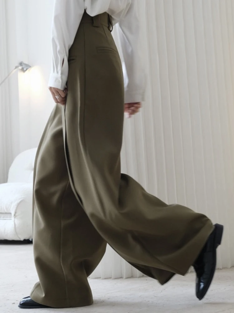 LANMREM 2024 Spring New Women Solid Color Button High Waist Long Trousers Ladies Casual Fashion Wide Leg Pants 2J378