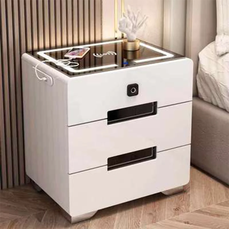 Smart Bedside Table Solid Wood Simple Multi-function Fingerprint Lock with Light Wireless Charging Bedside Table Bluetooth Audio