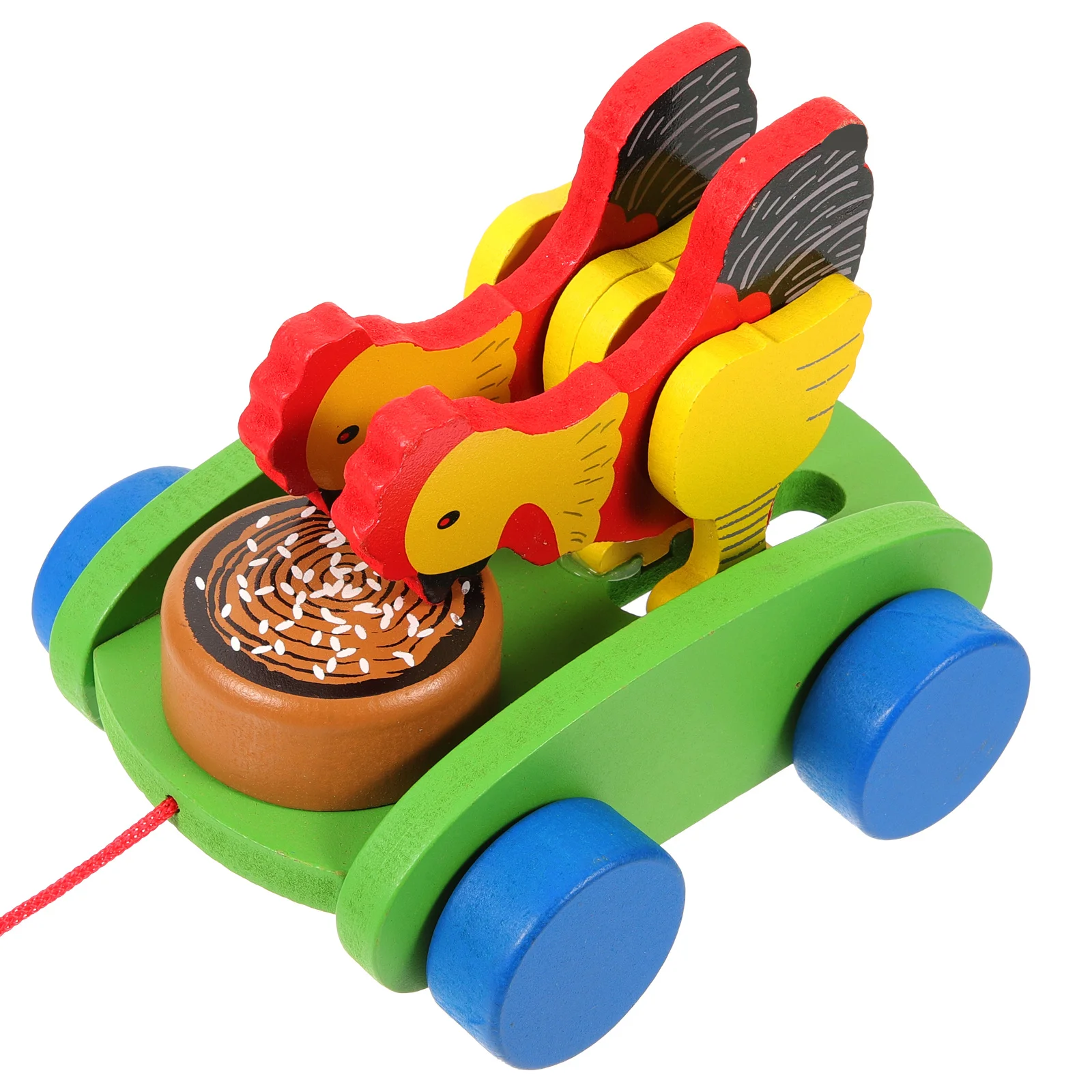 1 Stuks Baby Educatief Trekkoord Karretje Schattig Kippenhouten Speelgoed Vroeg Leren Voertuig Cognitief Leuk Kinderspeelgoed