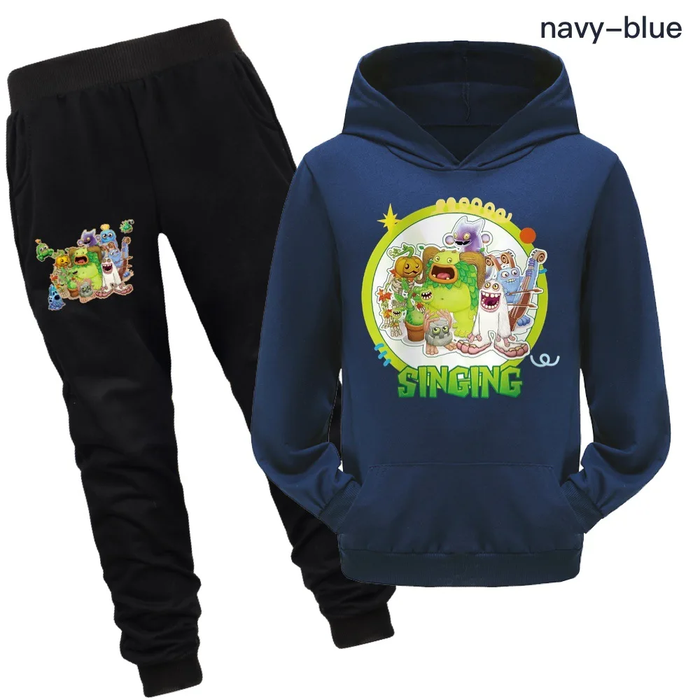 Children Cartoon MY SINGING MONSTERS Clothes Kids Pocket Hooded Sweatshirt Pants 2pcs Set Boys Tracksuit Baby Girls Fall Outfits