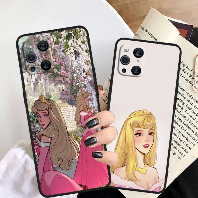 Sleeping Beauty Disney Fashion For OPPO Find X6 X5 X3 A54S A5 A94 A16 A53S A57 A74 A72 A98 A78 A96 A9 5G Black Back Phone Case