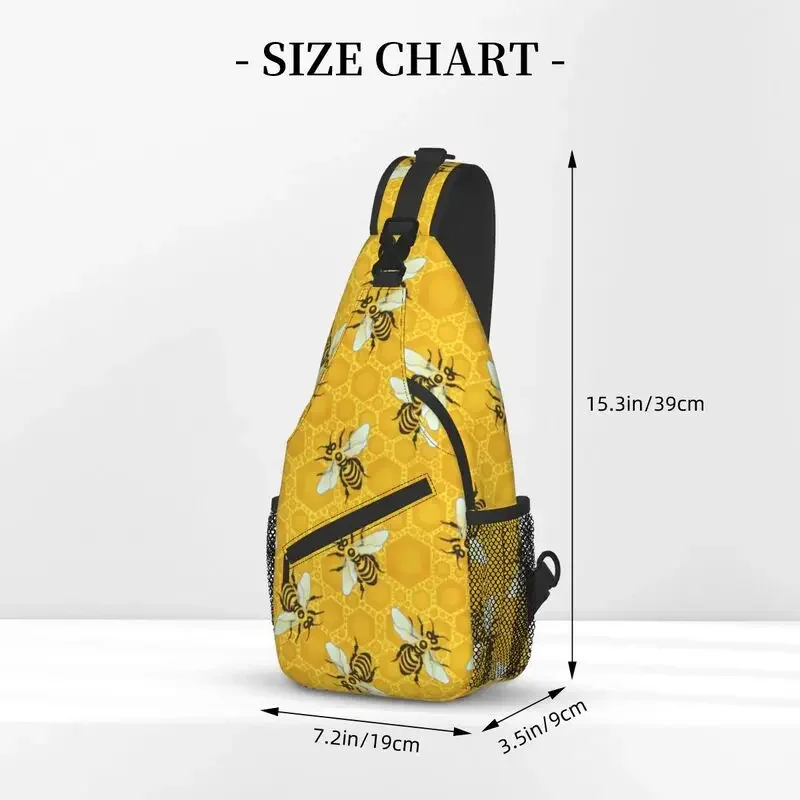 Casual Honeybees Honeycomb Bee Apiary Pattern Sling Crossbody Backpack Men Insect Shoulder Chest Bags for Camping Biking