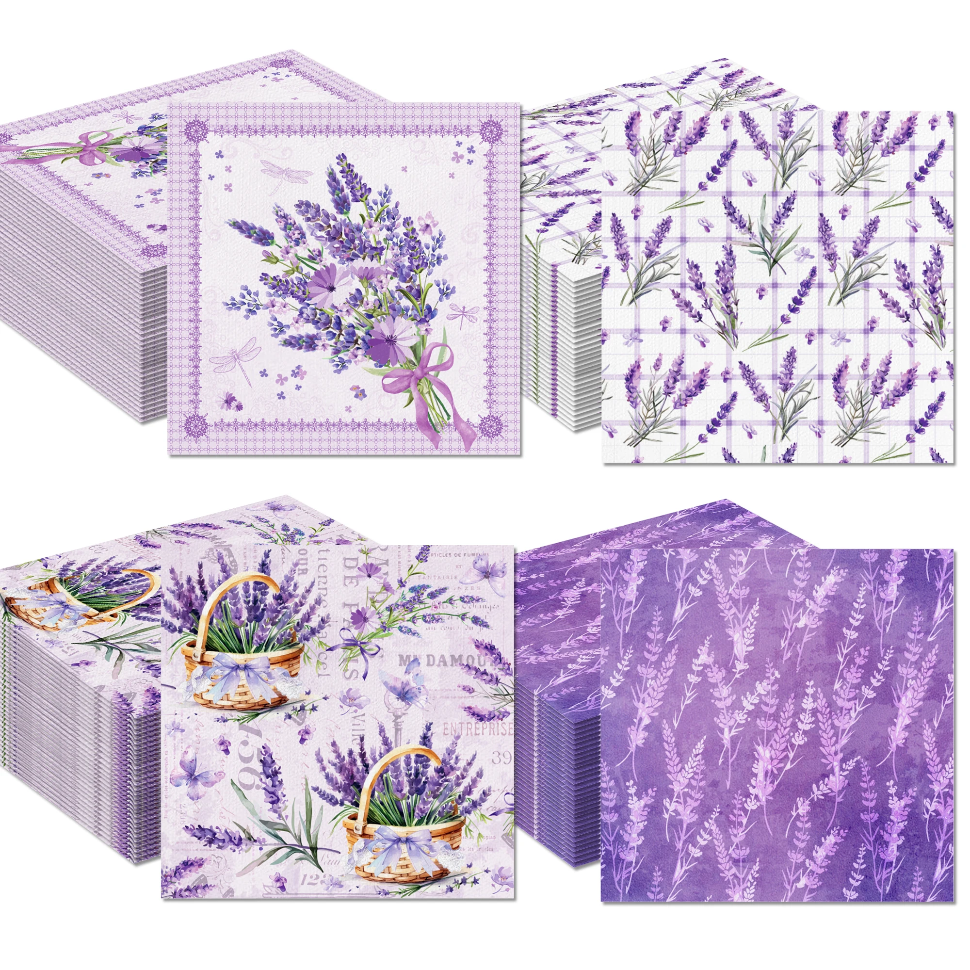 Servilletas de lavanda para invitados, decoración de cumpleaños, servilleta de papel desechable para cena, suministros para decoración de boda y fiesta, 20/40/60/80 Uds.