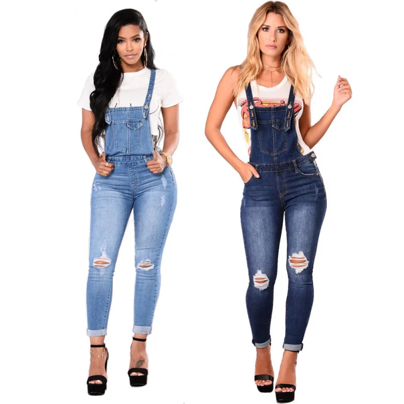 

Women'S Ripped Overalls New Style Straight-Leg Jumpsuit