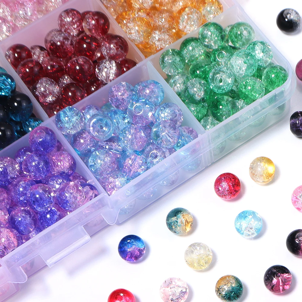 50 Stück/Lot 8mm bunte, geknitterte Blumen-Glasperlen, runde Kristall-Abstandshalterperlen für die Schmuckherstellung, DIY-Halskette, Armband – Detail 5