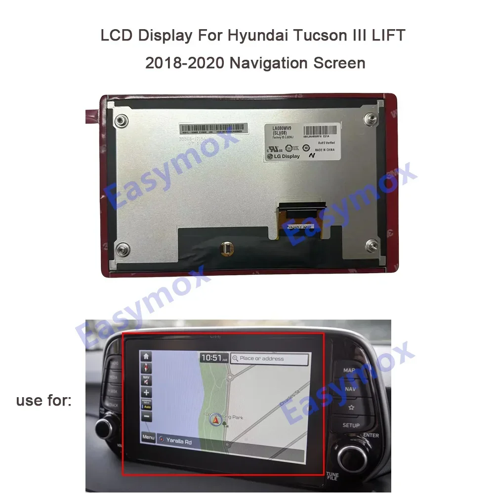 LCD Display for 2019 2020 HYUNDAI SANTA FE Navigation Radio Information Screren LA080WV9-SL02 LA080WV9 96560S2301 96160K2830MDD