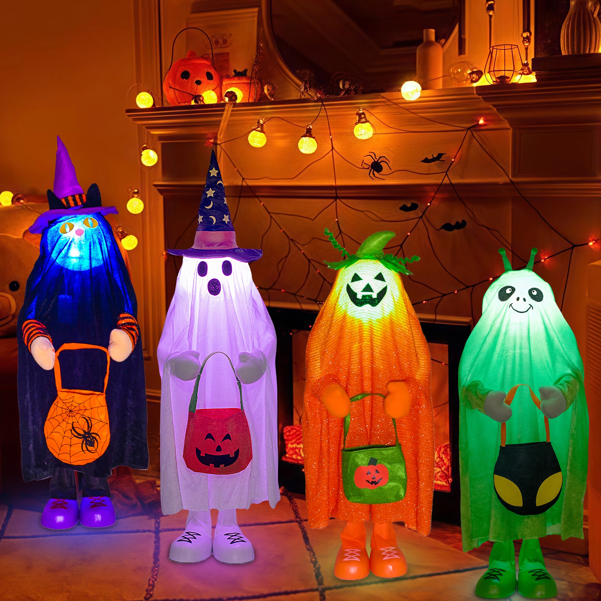 

82/94cm Cute Halloween Trick-or-Treaters Party Kids Decoration with Color-Change Lights for Porch, Room Corner or cover-Outdoor