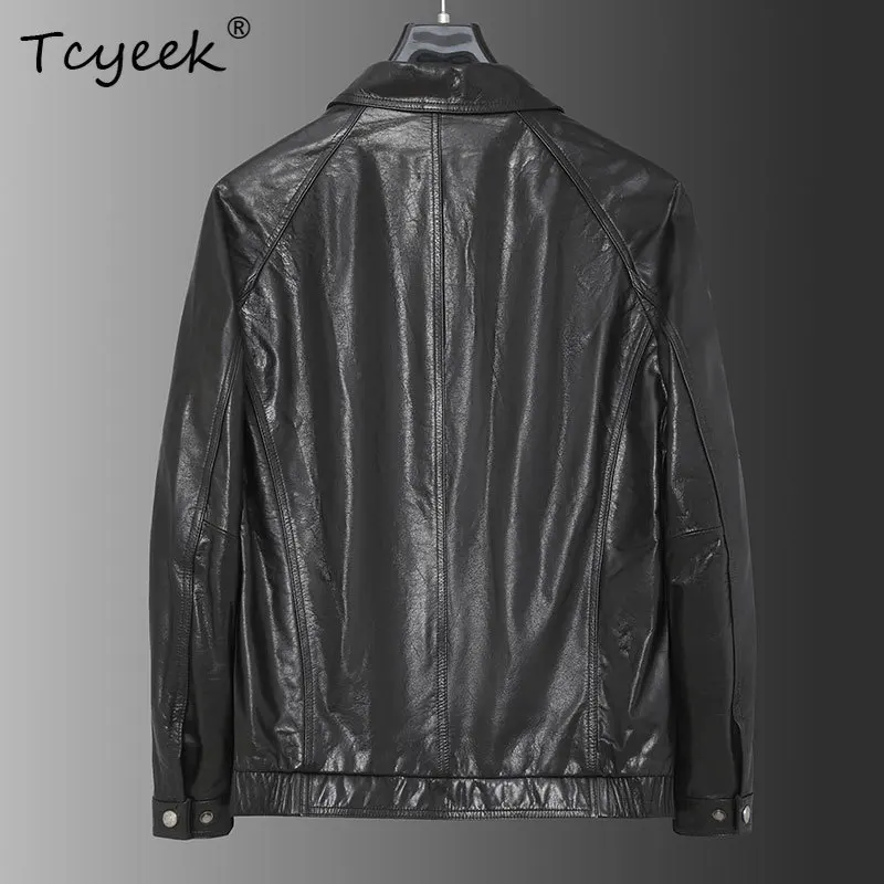 Tcyeek Real Leather Jacket Men Clothes Top Layer Cowhide Motocycle Jackets Fashion Mens Coats 2026 Short Trendy Бомбер Кожаный