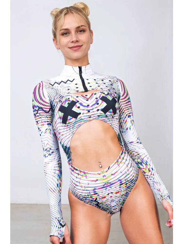 IOOTIANY Sexy Graffiti-Strumpfhose Badeanzug Mantel Karneval Offenes Herz Weste Bodysuit Leotard Gothic Cosplay Party Rollenspiel Bademode – Detail 12