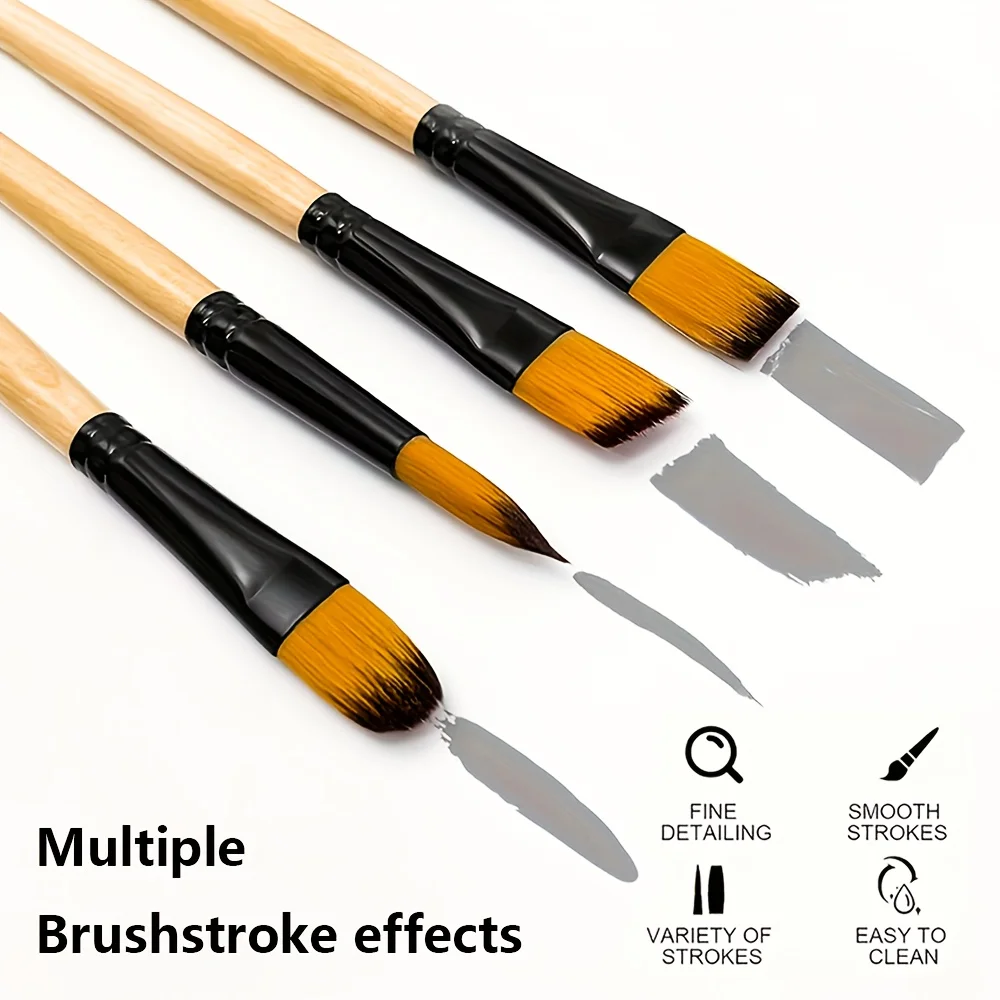 6/24pcs Professional Artist Paint Brush Set Round Filbert Flat Angle Fine Detail Brushes Premium Nylon Brush for Painting