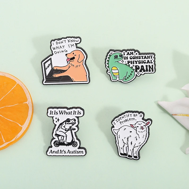 I am In Constant Physical Pain Enamel Pin I Identify As a Problem Cute Golden Retriever Frog Brooches Lapel Badge Jewelry Gifts