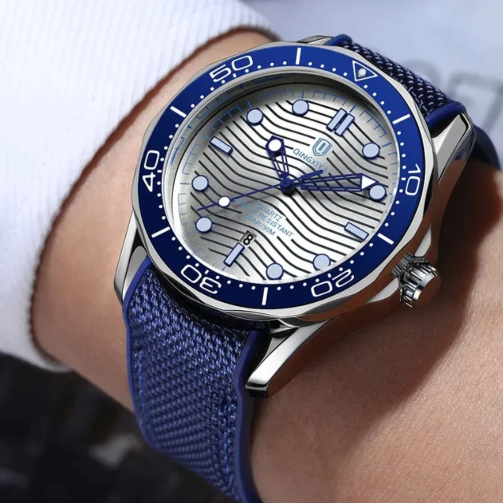 Cool Ocean Attribute Wavy Pattern Quartz Watches Men Hot Selling Creative Personality Nylon Strap Luminous AAA Watch Clock Reloj