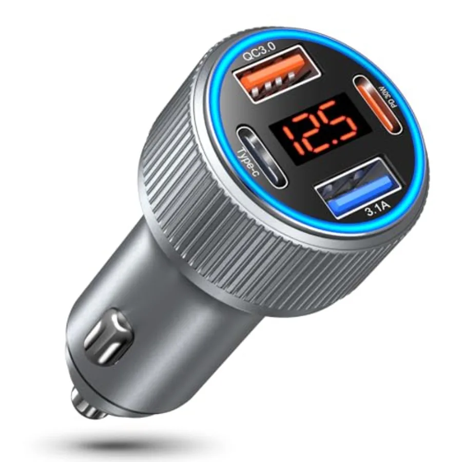 

Car Charger USB C, 65W Multi Port Dual 12V Cigarette Lighter USB Car Charger Adapter with Voltage Display PD/QC 3.0 Super Fast