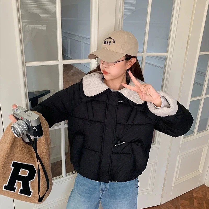 2025 Women Loose Cotton-padded Jacket Sweet Thicken Button up Warm Coat Winter Long Sleeves Casual Parkas Autumn Outerwear