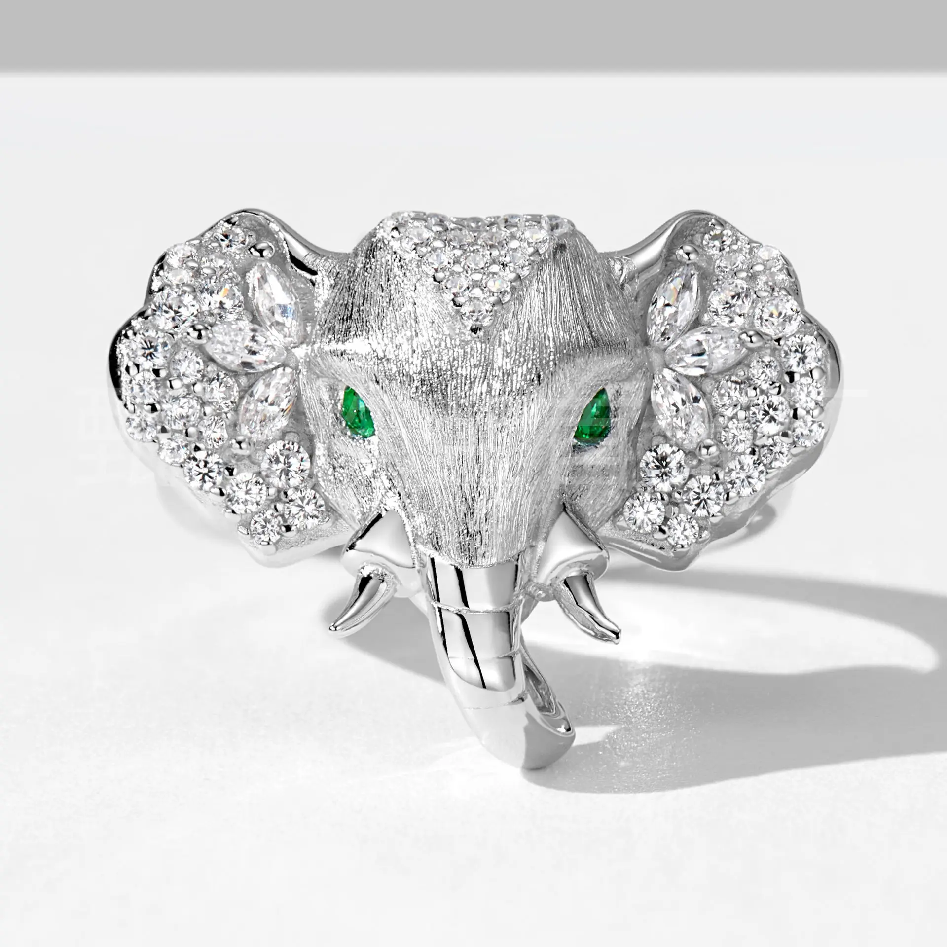 Cross-border New Product 925 Silver Diamond Brushed Elephant Ring Light Luxury High Sense Retro Women's Ring Ring Accessories Wh