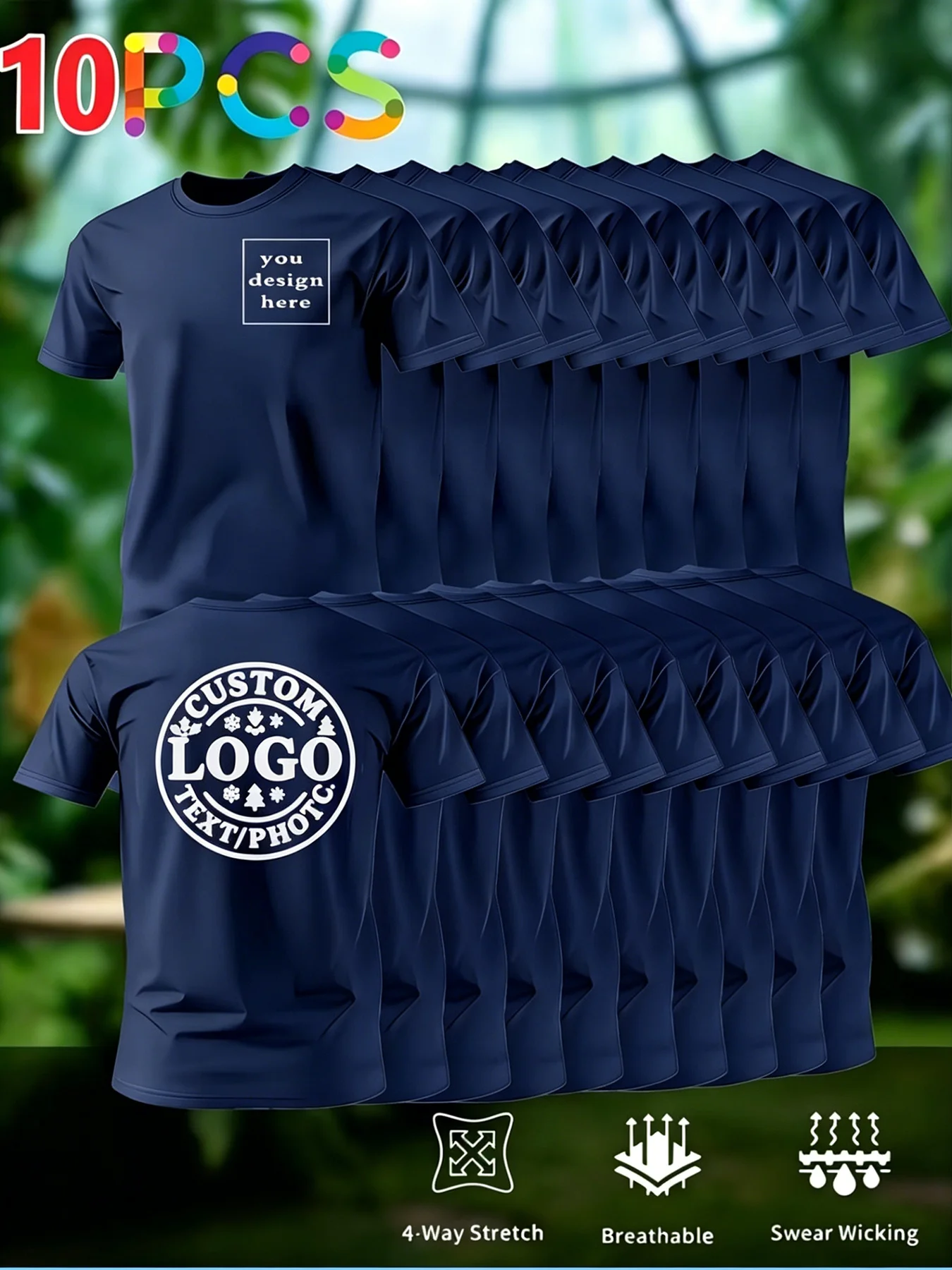 10-Pack Men's Custom Quick-Dry T-Shirts, Breathable for Outdoor and Casual Sports, Short Sleeves, Customizable with Company Logo