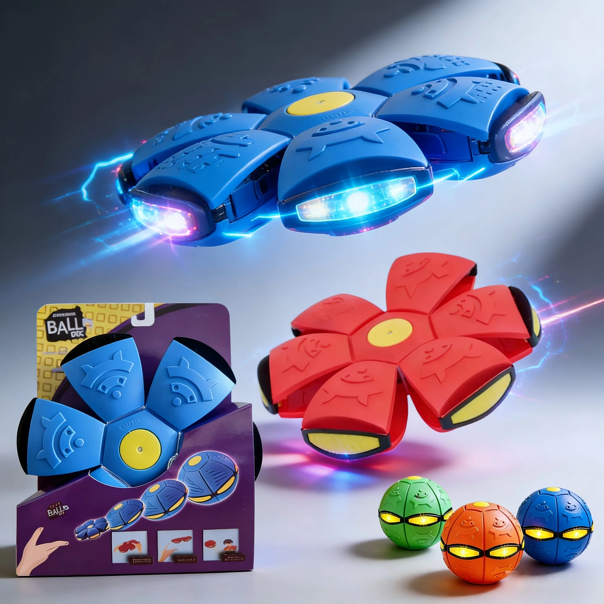 

Magic Transforming Elastic Ball 2-in-1 Flying Saucer Toy with Light Delayed Elasticity Outdoor Toss And Catch Game