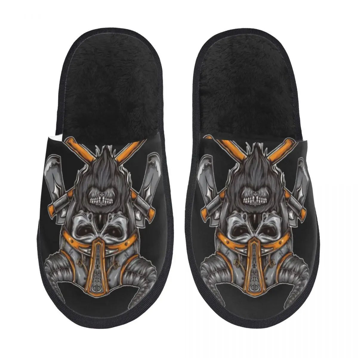 Zapatillas de interior peludas con estampado 3D para hombre y mujer, calaveras vikingas, bonitas, especiales, antideslizantes