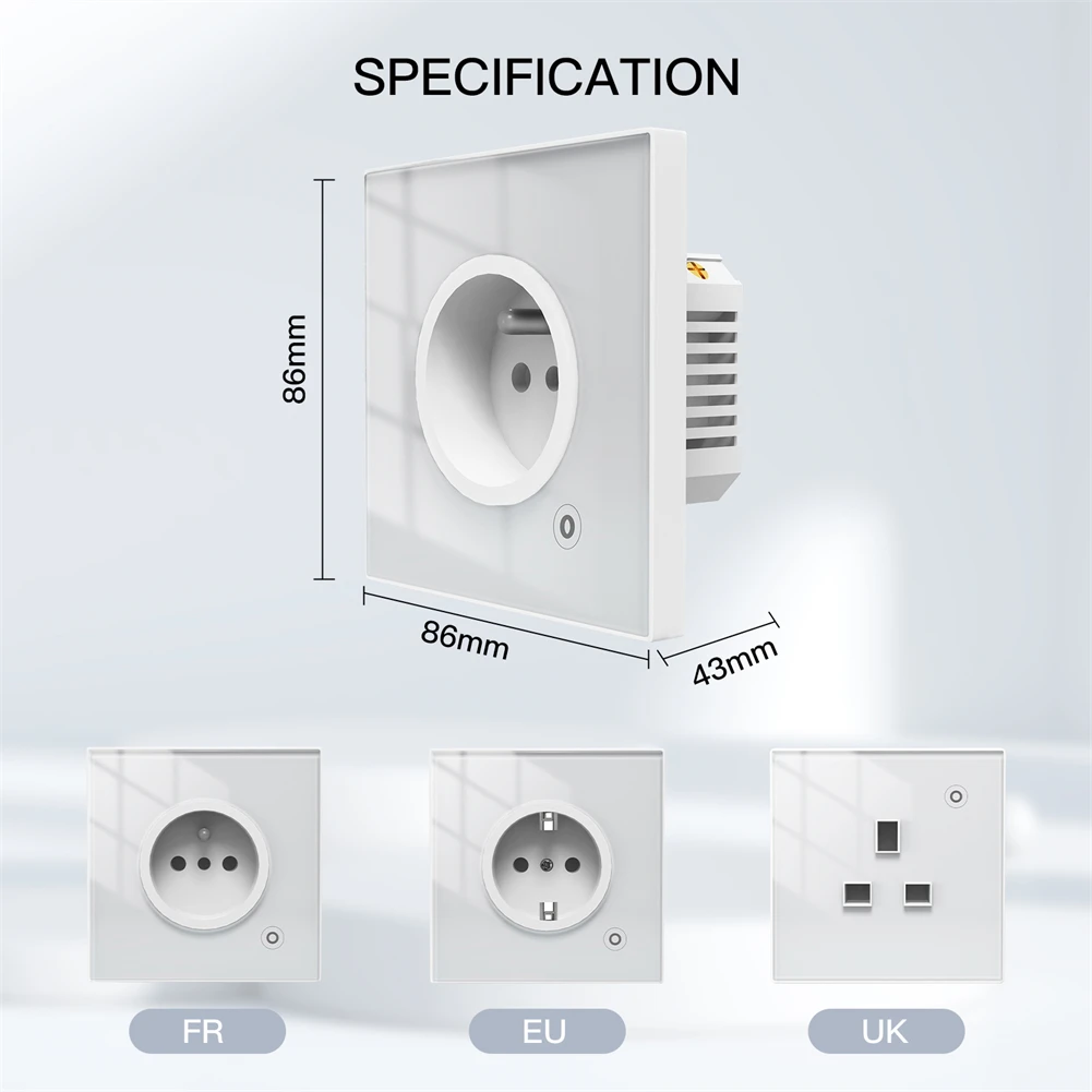 Moes zigbee tomada de parede inteligente, painel de vidro tomada, monitor de energia, tuya malha controle sem fio com temporizador, alexa google casa voz ue