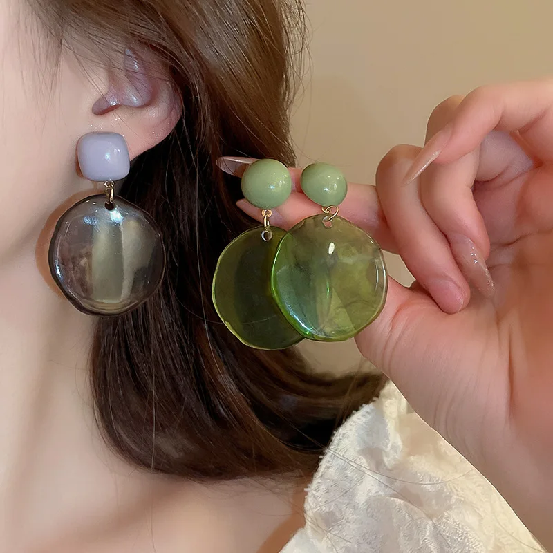 Dopamine Color Round Smudging Resin Drop Earrings for Women Vintage Simple Dangle Earring Geometric Personality Hanging Decor K