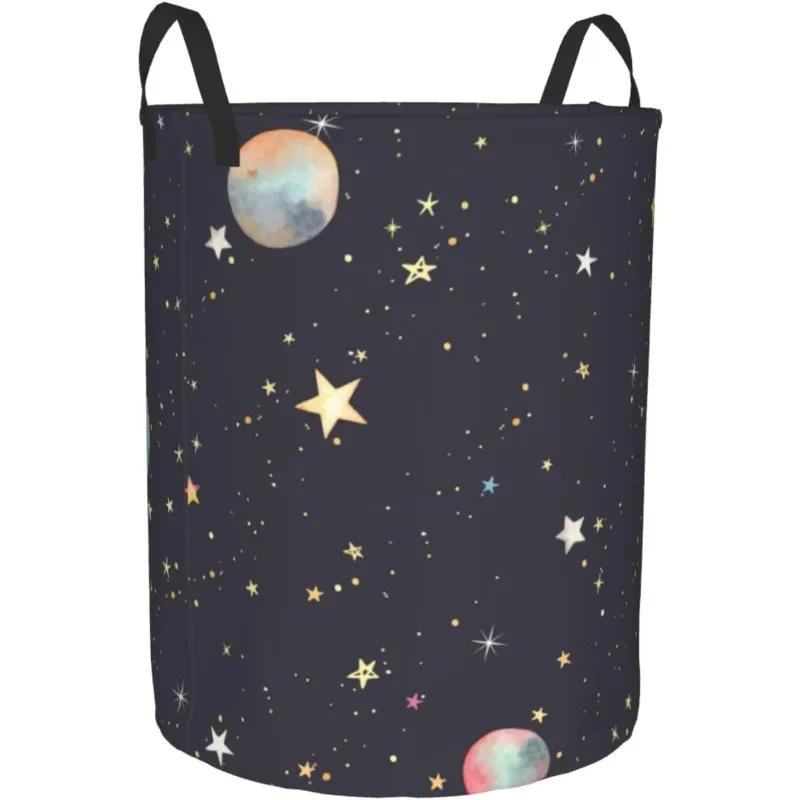 Laundry Basket Colorful Stars and Planets Cosmos Oxford Cloth Collapsible Laundry Hamper Storage Basket with Handle for Kitchen