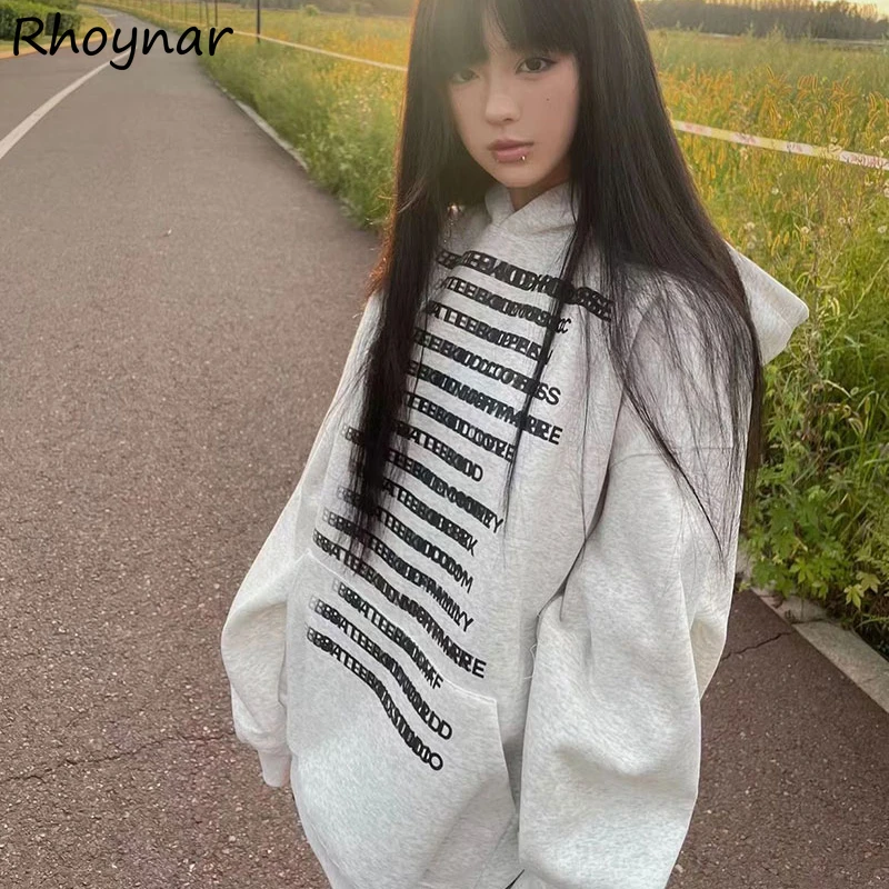 

American Retro Hoodies Women Autumn College High Street Hip-hop Printed Fashion Popular Personality Casual All-match Baggy Cozy